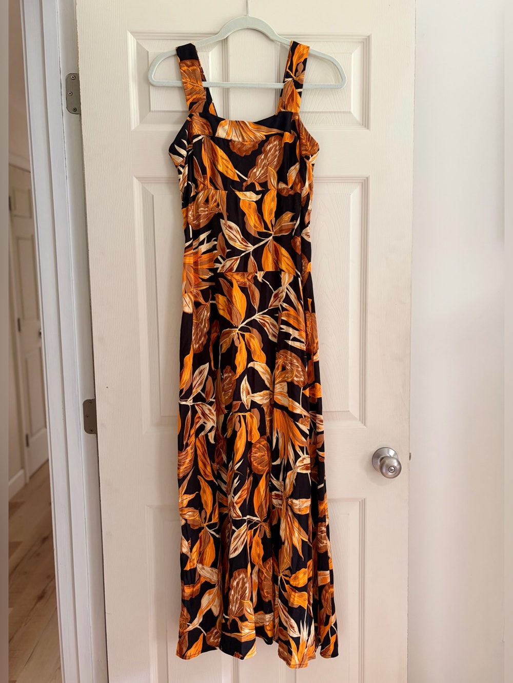 Vince Camuto Women's Black & Orange Leaf Print Maxi Dress Size S